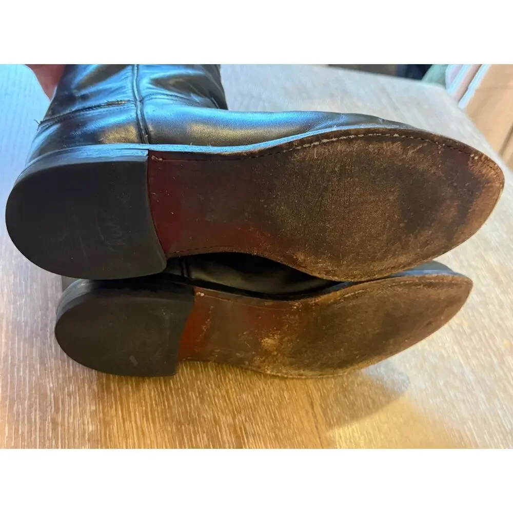 JUSTIN Black Roper Western Leather Cowboy Boots Men size 9 EE